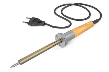 Soldering iron with wooden handle