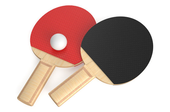 ping-pong rackets and ball