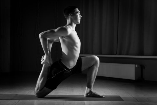  man doing yoga, black and white 2