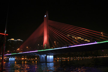 Guangzhou Haiyin Bridge over the Pearl River at night