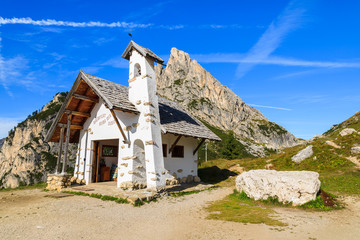 Church on Passo Falzarego in Dolomites Mountains, Italy