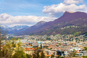 Fototapeta na wymiar View of Lugano, a town in Swiss Alps