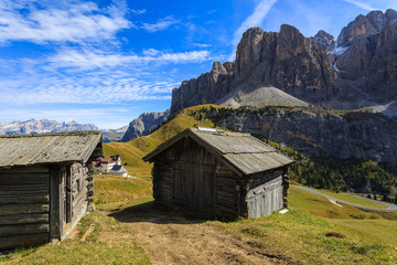Fototapeta na wymiar Wooden barn in Dolomites Mountains, Italy