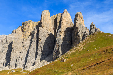 Rocks at Passo Sassolungo in Dolomites Mountains, Italy