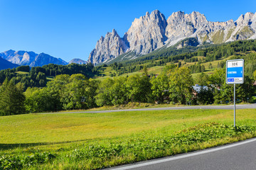 Fototapeta na wymiar Scenic road to Cortina d'Ampezzo in Dolomites Mountains, Italy