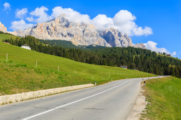 Scenic road in La Villa village, Dolomites Mountains, Italy