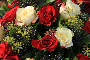 Red and white rose bridal bouquet