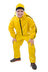Man in yellow suit isolated on white