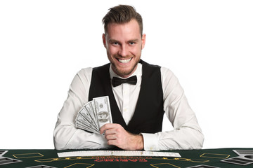 Smiling black jack dealer