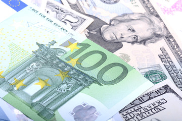 Heap from dollars, the ukrainian money and euro