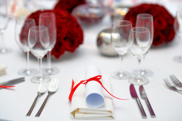 Table set for wedding reception