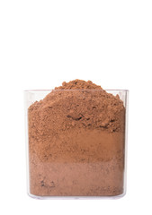 Cocoa powder in a plastic container