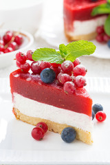 piece of delicious cheesecake with berry jelly on a plate