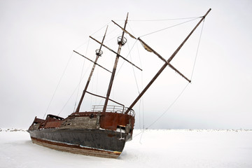 Old Abandoned rusty Sailboat