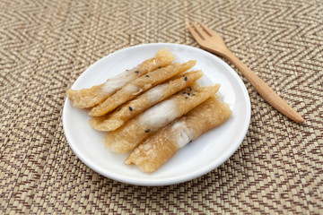 Closeup Thai sweet on thai style placemats pattern