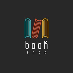 Book shop logo, mockup literature store, design library