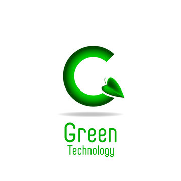 Green letter G and leaf, eco technology logo, ecology poster