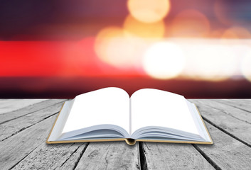 Open blank book with soft light background