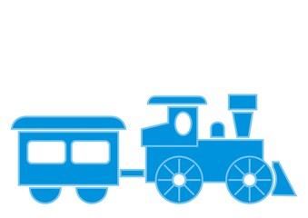 train, blue locomotive with waggon, vector icon