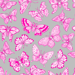 Seamless pattern with decorative butterflies.