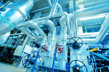 Industrial zone, Steel pipelines in blue tones