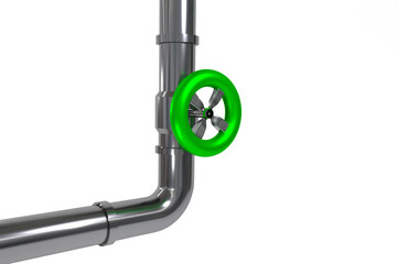industrial pipeline with green valve isolated
