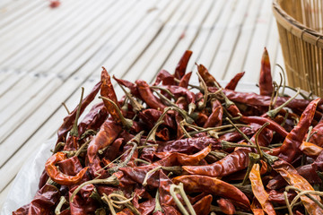 dry chili on bamboo table