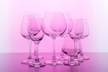 Empty wine glass. isolated on pink background