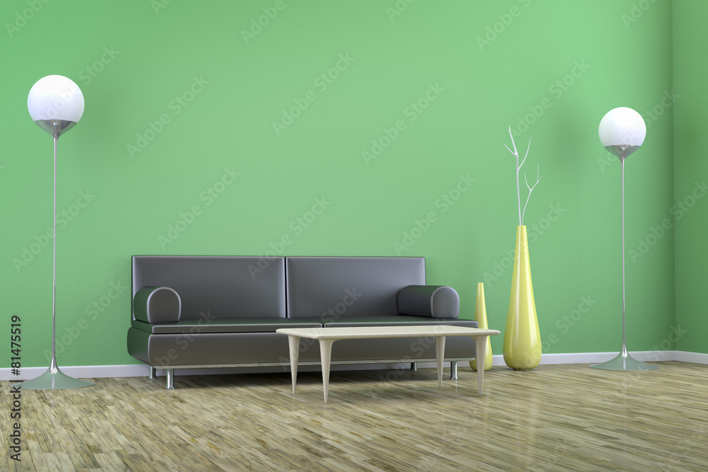 Wall mural green room with a sofa