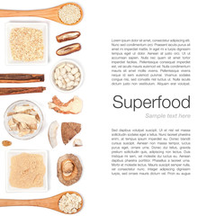 various superfood on white background top view
