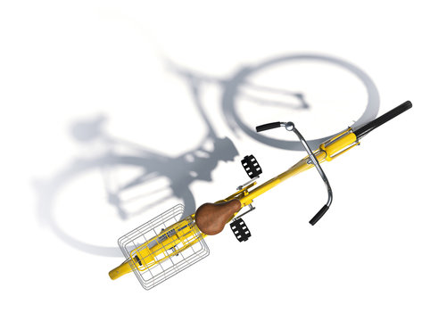 Yellow Vintage Style Bike on White Background. Top View	