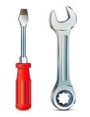 Screwdriver and wrench, realistic vector