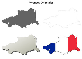 Pyrenees-Orientales (Languedoc-Roussillon) outline map set