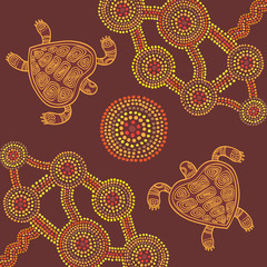 Vector background aboriginal style design with turtles - 81477336