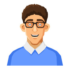 Cartoon Style Portrait of Nerd with Glasses and Blue Pullover