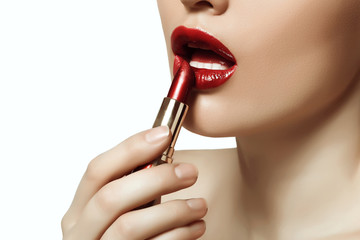 beautiful lips painted red lipstick