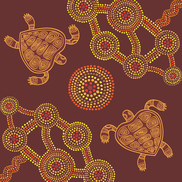 Vector background aboriginal style design with turtles