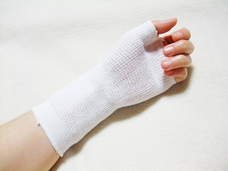サポーターを巻いた手