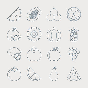 fruit line icon set