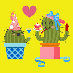 loving couple of cactus at birthday party