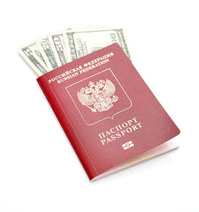 Fototapeta premium Russian passport with American dollars