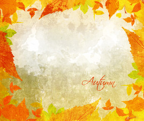 Naklejka na ściany i meble watercolor autumn background with leaves