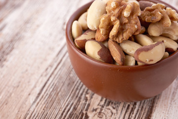 Mix nuts  on wooden background