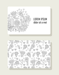 Card with hand drawn floral elements and photo camera.