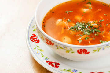 tomato soup with vegetables and meat