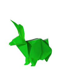 Green Origami rabbit isolated on white