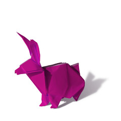 Pink purple Origami rabbit isolated on white