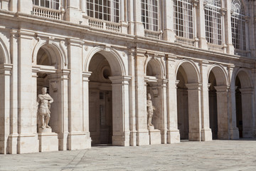 Sculptures and arches of the Royal palace in Madrid, Spain