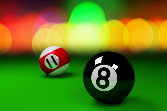 Billard Balls and Colorful Bokeh Background