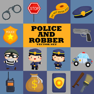 Square police and robber vector set